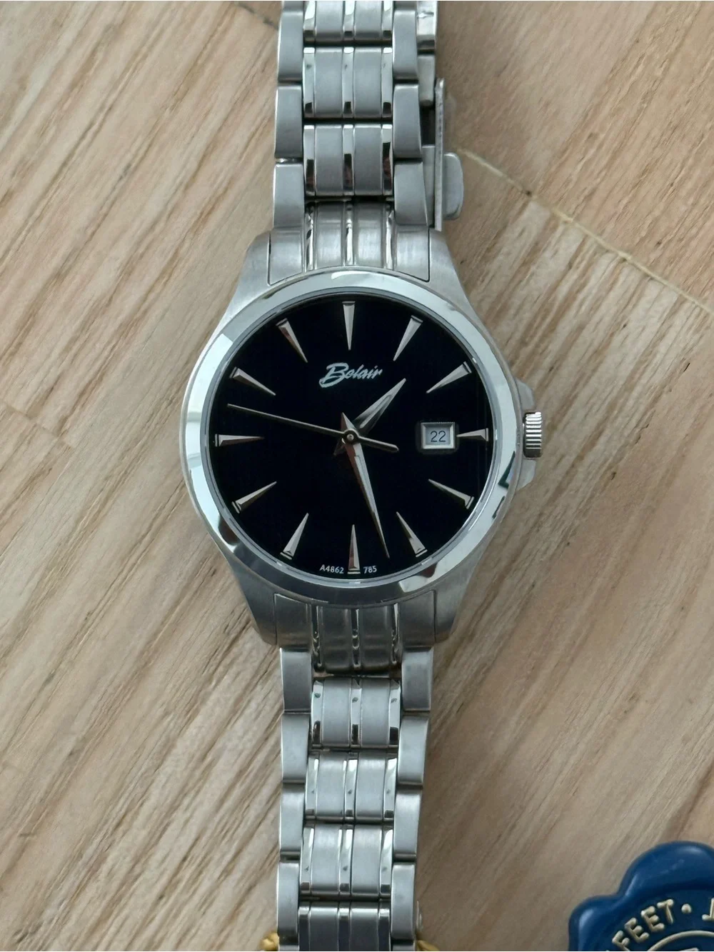Belair Luxury Designer Watch Stainless Dial Case Black Dial Date Window NWT